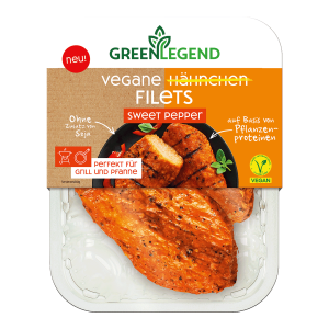 WEGAŃSKIE FILETY Z KURCZAKA  ZE SŁODKĄ  PAPRYKĄ, 140g. GREEN LEGEND